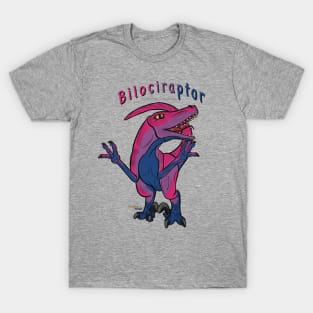 Bilociraptor (text) (scaled) - Bisexual Pride T-Shirt